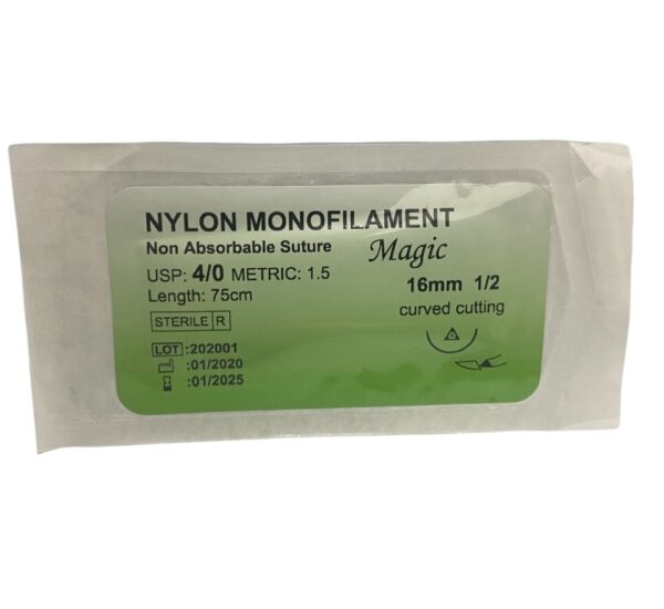 Aguja Para Sutura Nylon 4/0 X 12
